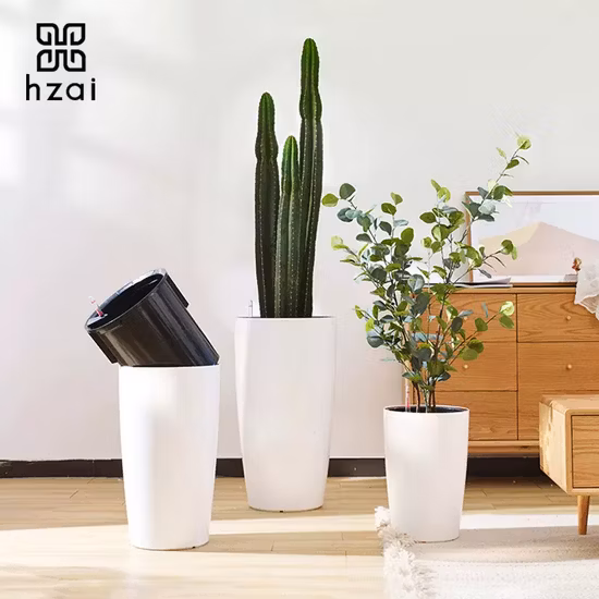 Moderne Blumentöpfe für den Innenbereich, Kunststoff-Blumentopf für die Außendekoration mit Selbstbewässerungsfunktionen, Gartenpflanzgefäß (HG-3301-ZS)
